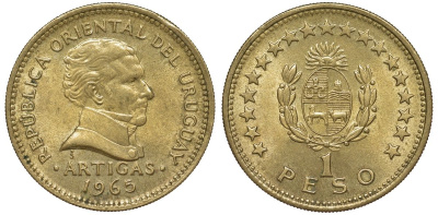 Уругвай 1 песо 1965 KM 46 алюминиевая бронза 106-254