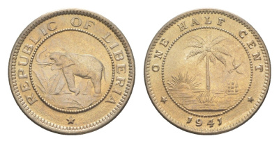 Либерия 1/2 цента 1941 KM 10a медь никель UNC 4614-965