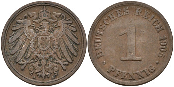 Германия 1 пфенниг 1905 A KM 10, J. 10 медь 4567-1211