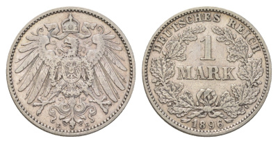 Германия 1 марка 1896 E, Вильгельм II (1888-1918) KM 14, J. 17 серебро 3896-945