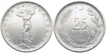 Турция 25 курушей 1966 KM 892.2 нержавеющая сталь 3856-827