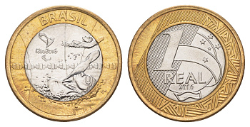 Бразилия 1 реал 2016 XV летние Паралимпийские игры, Рио-де-Жанейро 2016 - Паралимпийское плавание KM 725 биметалл UNC 4646-211