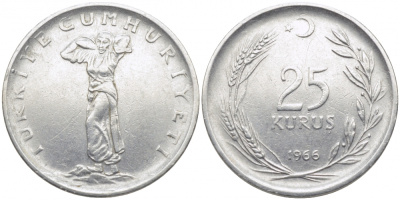 Турция 25 курушей 1966 KM 892.2 нержавеющая сталь 3856-827