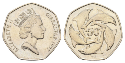 Гибралтар 50 пенсов 1997 год-тип KM 39.1 медно-никель aUNC 1524-2031