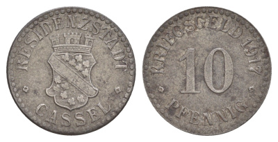 Кассель 10 пфеннигов 1917 Funck 78.4, Men05 4302.4, Men18 5464.4 железо 4636-1158