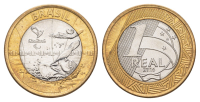 Бразилия 1 реал 2016 XV летние Паралимпийские игры, Рио-де-Жанейро 2016 - Паралимпийское плавание KM 725 биметалл UNC 4646-211