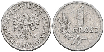 Польша 1 грош 1949 Республика KM 39, Parchimowicz 201 алюминий 4580-441