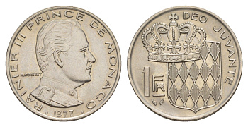 Монако 1 франк 1977 KM 140 никель UNC 4633-1136