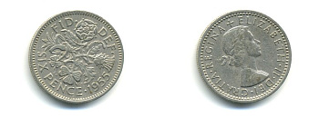 Великобритания 6 пенсов 1955 Елизавета II (1952-2022) KM 903, Spink 4149 медно-никель 59-742