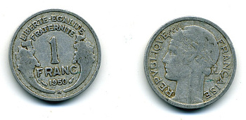 ФРАНЦИЯ 1 ФРАНК 1950 В KM 885а.2 алюминий 84-515