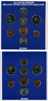 Великобритания официальный набор монетного двора из 8 монет (1/2, 1, 2, 5, 10, 20 и 50 пенсов; 1 фунт) 1984  KM MS105 (926, 927, 928, 929, 930, 931, 932 и 933) бронза, никель латунь и медно-никель BU 7-4-1-05