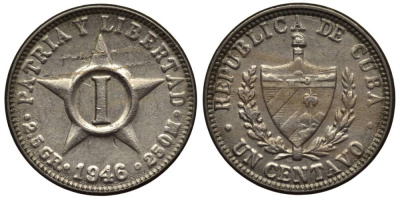 Куба 1 сентаво 1946 звезда, первая Республика (1902-1961) KM 9.2 медно-никель 4549-929