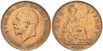 Великобритания 1 пенни 1929 Георг V (1910-1936) KM 838, Spink 4055 бронза    69-945