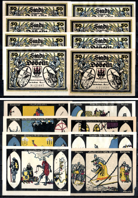 Дёбельн (Саксония) полный набор из 8 нотгельдов (50 пфеннигов) 1921 Mehl Grabowski 277.1 бумага UNC (пресс) 7555-54-2-2