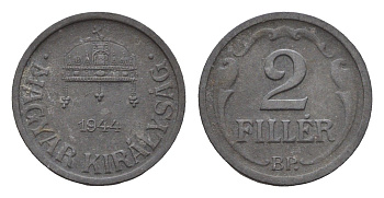 Венгрия 2 филлера 1944 KM 519 цинк 44-1248