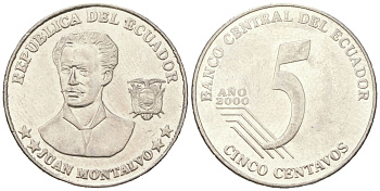 Эквадор 5 сентаво 2000 KM 105 нержавеющая сталь 4401-931