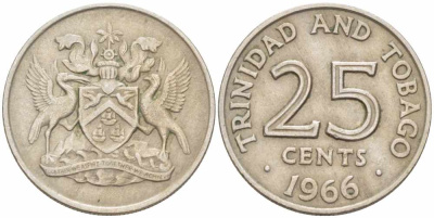 Тринидад и Тобаго 25 центов 1966 герб KM 4 медно-никель 105-459