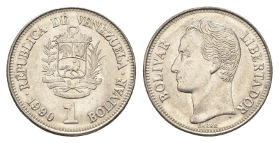 Венесуэла 1 боливар 1990 Симон Боливар Y 52a.2 сталь плакированная никелем 4662-912