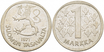 ФИНЛЯНДИЯ 1 МАРКА 1971 S KM 49а медно-никель 3718-753