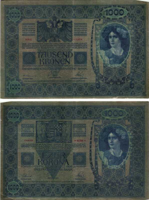 АВСТРИЯ 1000 КРОН 1902 2 ЯНВАРЯ 1902, СЕРИЯ 1324 Pick 8а бумага 7205-45-1-2