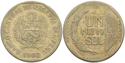 Перу 1 новый соль 1993 KM 308.1 медно-никель 63-212