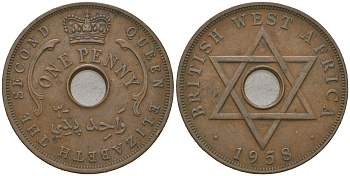 Британская Западная Африка 1 пенни 1958 Елизавета II (1952-2022) KM 33 бронза 4044-945