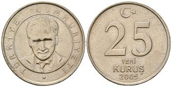Турция 25 новых курушей 2005 KM 1167 медь цинк никель 4610-132