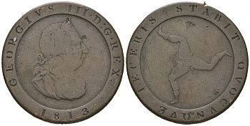 Остров Мэн 1/2 пенни 1813 Георг III KM 10 медь 441-1135