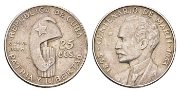 Куба 25 сентаво 1953 100 лет со дня рождения Хосе Марти KM 27 серебро 4675-224