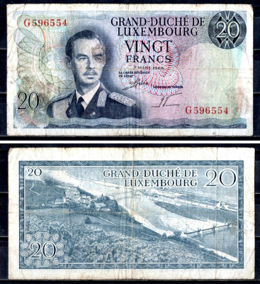 Люксембург 20 франков 1966 Pick 54 a (2) бумага 6312-52-1-1