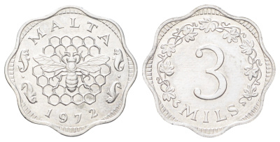 Мальта 3 миля 1972 год-тип KM 6 алюминий UNC 4122-832
