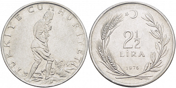 ТУРЦИЯ 2 1/2 ЛИРЫ 1976 KM 893.2 сталь 4179-113