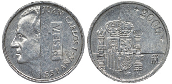 Испания 1 песета 2000 Хуан Карлос I (1975-2001) KM 832 алюминий 4128-1032