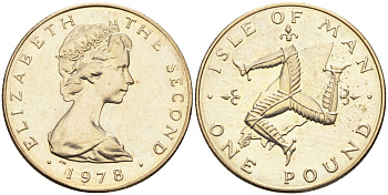 Остров Мэн 1 фунт 1978 PM, Елизавета II (1952-2022) KM 44 вирениум UNC 4582-351