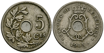 Бельгия 5 сантимов 1905 Belgique KM 54 медно-никель 4173-411