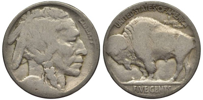 США 5 ЦЕНТОВ 192Х ИНДЕЕЦ, БИЗОН KM 134 медно-никель 27-636