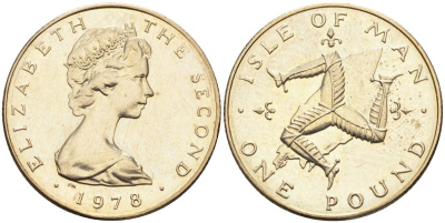 Остров Мэн 1 фунт 1978 PM, Елизавета II (1952-2022) KM 44 вирениум UNC 4582-351