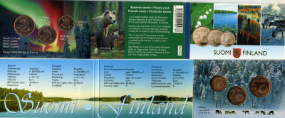 Финляндия набор из 3 монет 2007 1,2,5 евроцентов, в оригинальном буклете UNC  2-5-2-39