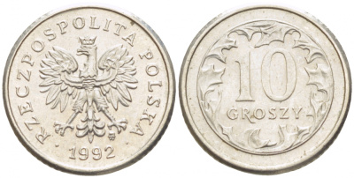 Польша 10 грошей 1992 MW KM 279 медно-никель UNC 112-1235
