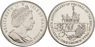 Остров Мэн 1 крона 2009 20 лет падению Берлинской стены KM 1373 медно-никель UNC M26-10
