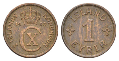 Исландия 1 эйре 1939 KM 5.1 бронза 4668-912