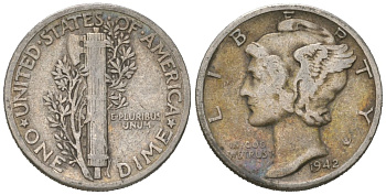 США 10 центов (дайм) 1942 KM 140 серебро 3334-1248