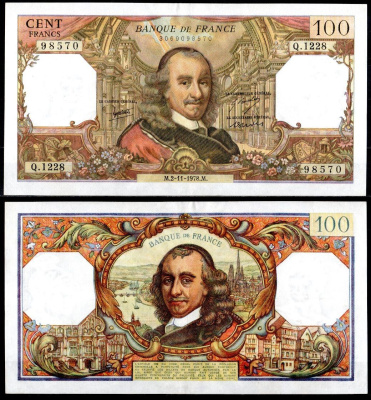 Франция 100 франков 1978 Pick 149 f бумага 7198-24-3-2