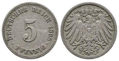 Германия 5 пфеннигов 1898 A, KM 11, J. 12 медно-никель 4380-138