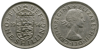 Великобритания 1 шиллинг 1954 Елизавета II (1952-2022), Английский герб KM 904, Spink 4147 медно-никель 4384-253