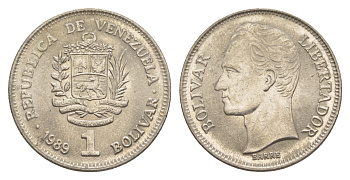Венесуэла 1 боливар 1989 Симон Боливар, тонкий шрифт Y 52a.1 сталь плакированная никелем 4589-426
