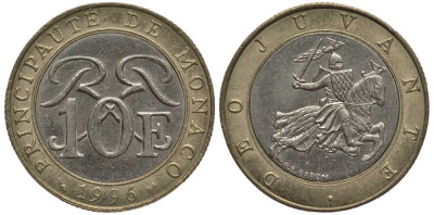 Монако 10 франков 1996 Ренье III (1949-2005) KM 163 биметалл 113-826