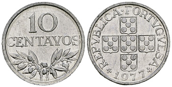 Португалия 10 сентаво 1977 KM 594 алюминий 4164-1062