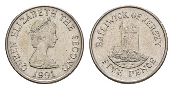 Джерси 5 пенсов 1991 башня Сеймур, Елизавета II (1952-2022) KM 56.2 медно-никель aUNC 4659-621