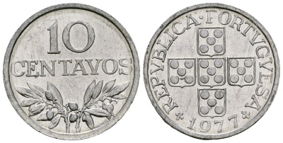 Португалия 10 сентаво 1977 KM 594 алюминий 4164-1062